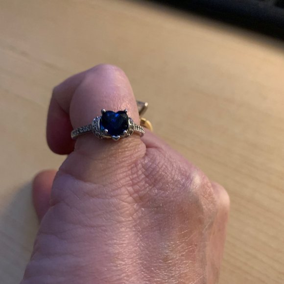 Two Heart Shaped Clear and Blue Stones Silver Tone Bands - Picture 11 of 15